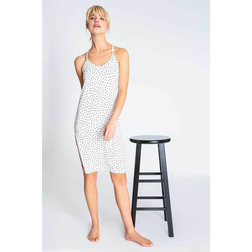 New PJ SALVAGE Modern Modal Chemise Dress M B&W polka dots Jersey Racerback
